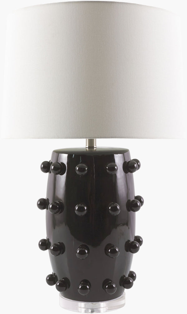 Surya Labianca Elegant 29" Ceramic Accent Table Lamp With Linen Shade & Crystal Finial For Home Decor Body, Black,Shade, White,Finial, Clear,Harp, Metallic ,Nickel,Cord, Translucent Ceramic,Linen,Linen,Linen,Plastic,Crystal Lba-001