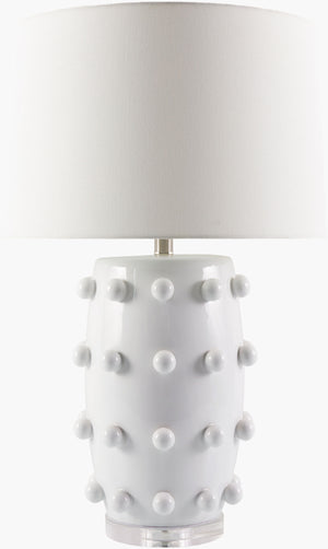 Surya Labianca Elegant 29" Ceramic Accent Table Lamp With Linen Shade & Crystal Finial For Home Decor Body, White,Shade, White,Finial, Clear,Harp, Metallic ,Nickel,Cord, Translucent Ceramic,Linen,Linen,Linen,Plastic,Crystal Lba-002