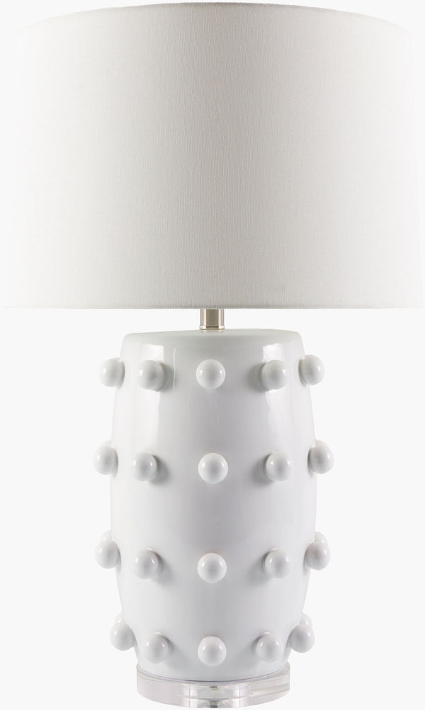 Surya Labianca Elegant 29" Ceramic Accent Table Lamp With Linen Shade & Crystal Finial For Home Decor Body, White,Shade, White,Finial, Clear,Harp, Metallic ,Nickel,Cord, Translucent Ceramic,Linen,Linen,Linen,Plastic,Crystal Lba-002