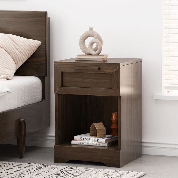 English Elm Christopher Knight Home® - DELANEY Faux Wood 1-Drawer Nightstand with Bottom Shelf, Moisture-Resistant MDF, Compact Chic Walnut 71138.00WALN