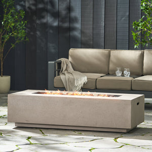 English Elm 50000 Btu Rectangular Mgo Concrete Propane Fire Table for Outdoor Patio Gatherings 59242.00WHI-50K_59243.00WHI