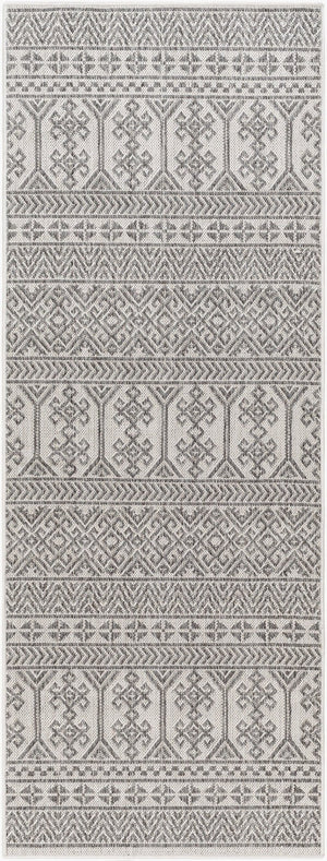 Livabliss Long Beach Flatweave Runner Rug Global Pattern Polypropylene for Hallways and Entryways Charcoal, Ivory 2'7" x 7'3" LBH2305-2773