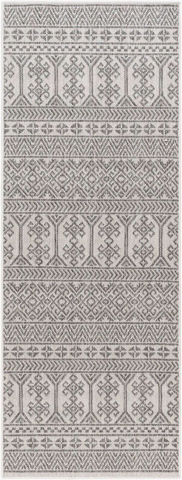 Livabliss Long Beach Flatweave Runner Rug Global Pattern Polypropylene for Hallways and Entryways Charcoal, Ivory 2'7" x 7'3" LBH2305-2773
