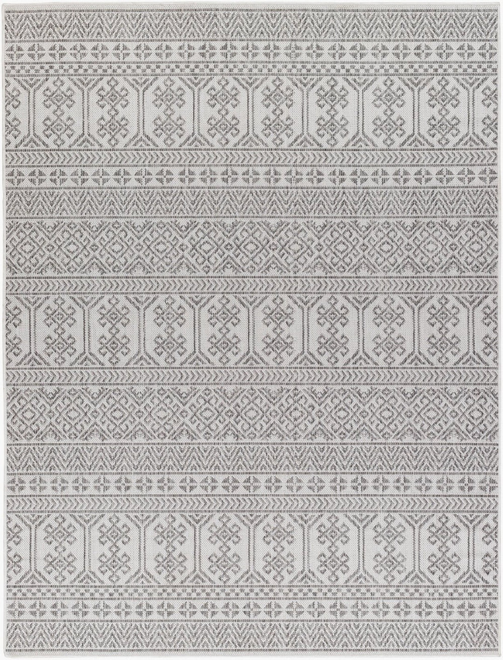 Livabliss Long Beach Flatweave Runner Rug Global Pattern Polypropylene for Hallways and Entryways Charcoal, Ivory 5'3" x 7' LBH2305-537