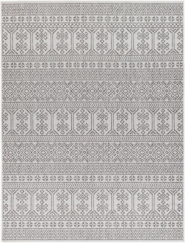 Livabliss Long Beach Flatweave Runner Rug Global Pattern Polypropylene for Hallways and Entryways Charcoal, Ivory 5'3" x 7' LBH2305-537
