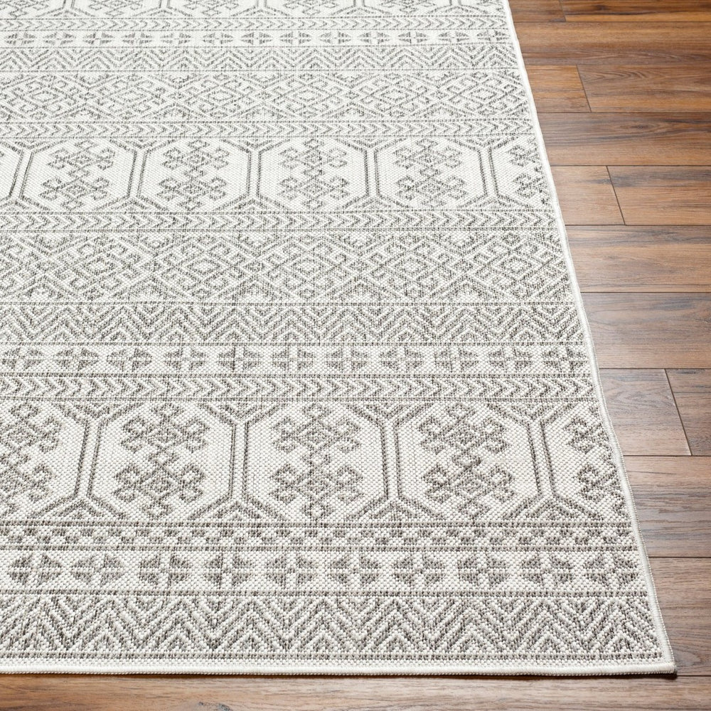 Livabliss Long Beach Flatweave Runner Rug Global Pattern Polypropylene for Hallways and Entryways Charcoal, Ivory 5'3" x 7' LBH2305-537