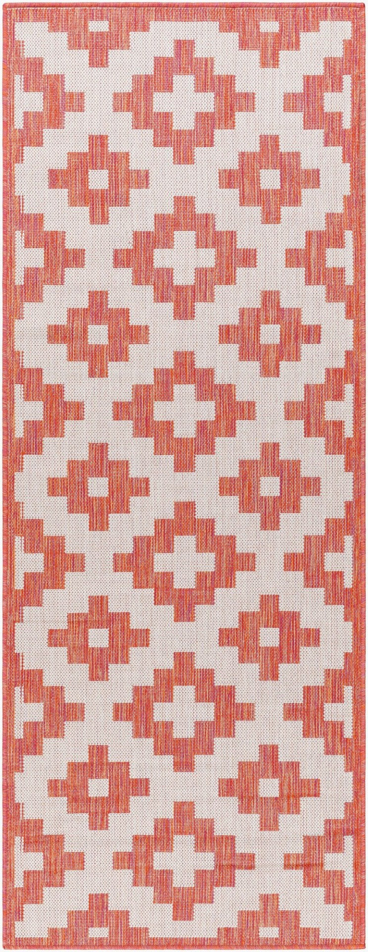 Livabliss Long Beach Moroccan Flatweave Runner Polypropylene Rug for Hallways and Entryways Rust, Ivory 2'7" x 7'3" LBH2309-2773