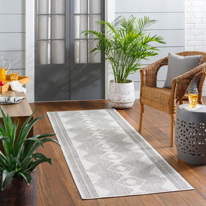 Livabliss Long Beach Moroccan Geometric Polypropylene Rug for Indoor Outdoor Patio Entryway Use Charcoal, Ivory 5'3" x 7' LBH2347-537