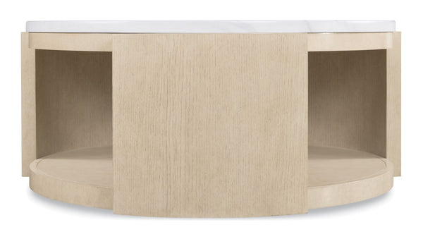 Hooker Furniture Westwood Volakas Stone Round Cocktail Table With Polished Limestone Oak Base, Open Storage Accent 6133-80111-80