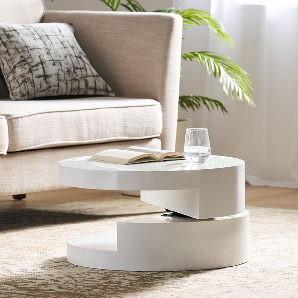 English Elm Christopher Knight Home® - MODERNESQUE Rotating Coffee Table - 2-Level Swivel Mod Design, High Gloss White, Compact 23.6" x 13" 55055.00