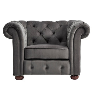 Homelegance By Top-Line Pietro Tufted Scroll Arm Chesterfield Chair Dark Grey Linen