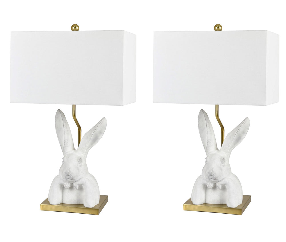Crestview Collection 28"H Charming Bunny Table Lamp With Rustic White Finish, Gold Base & Elegant Linen Shade For Decor   Cvazvp123