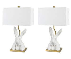 Crestview Collection 28"H Charming Bunny Table Lamp With Rustic White Finish, Gold Base & Elegant Linen Shade For Decor   Cvazvp123