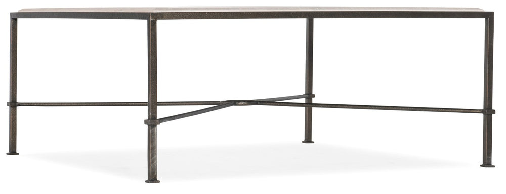 Hooker Furniture Cocktail Creamy Marble Top Rectangle Table With Charcoal X-Stretcher Frame — Transitional Centerpiece 5914-80110-00