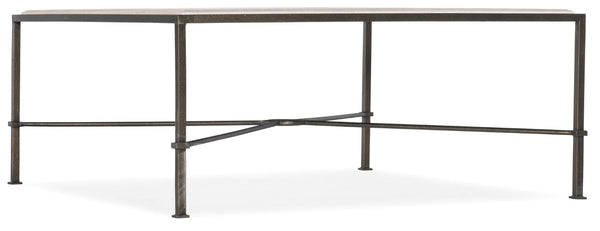 Hooker Furniture Cocktail Creamy Marble Top Rectangle Table With Charcoal X-Stretcher Frame — Transitional Centerpiece 5914-80110-00