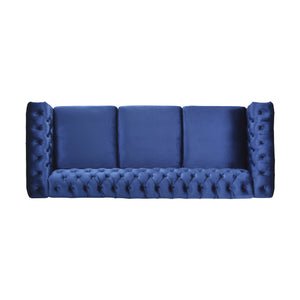 English Elm Christopher Knight Home® - SOFA Chesterfield-inspired 3-seater with deep button tufting, nailhead trim, low back and plush PU upholstery Blue 68326.00NVLTMDBLU