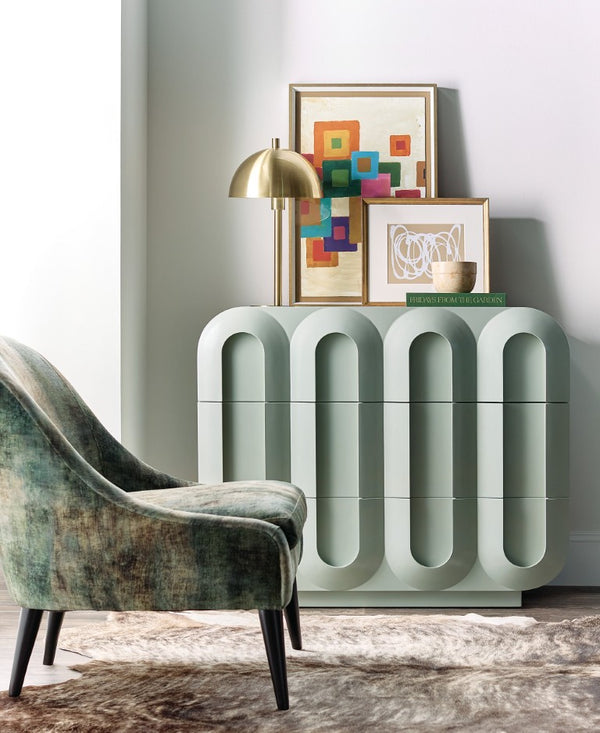 Hooker Furniture Commerce Groove Three-Drawer Chest In Blue-Green Seafoam — Solid Oak, Sculpted Grooves, Spacious Storage 7228-85129-35