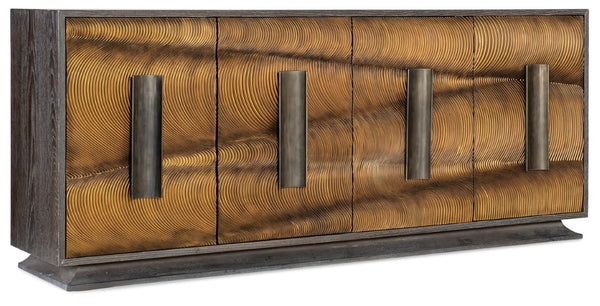 Hooker Furniture Melange Four Door Credenza With Gold Swirl Resin Doors, Oak Veneer, Built-In Power & Bronze Hardware 628-85633-15