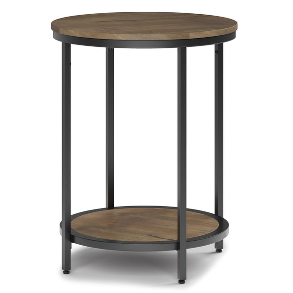 English Elm Jenna Handcrafted Round Side Table with Natural Mango Wood Top and Black Metal Frame, 24"H Dark Brown B136P158986