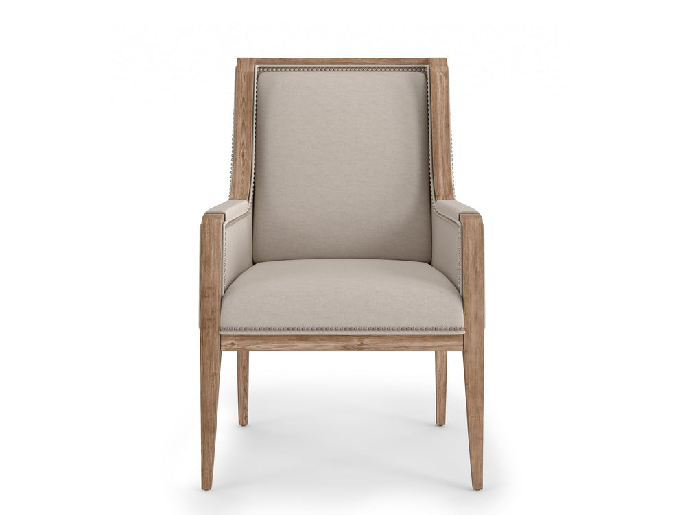 A.R.T. Furniture Passage Host Chair - Luxurious Velvet Upholstered Armchair In Natural Oak With Nailhead Trim Design Beige, Brown Ash Solids,Knotty Oak Veneers,Foam,Fabric,Metal 287200-2302