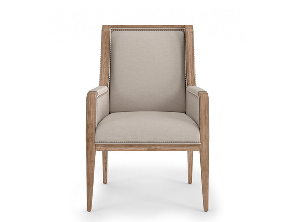 A.R.T. Furniture Passage Host Chair - Luxurious Velvet Upholstered Armchair In Natural Oak With Nailhead Trim Design Beige, Brown Ash Solids,Knotty Oak Veneers,Foam,Fabric,Metal 287200-2302