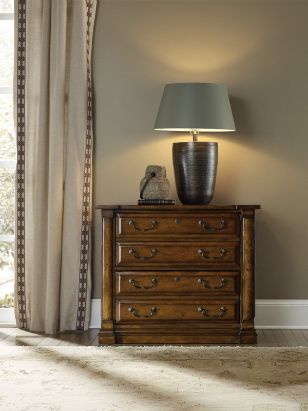 Hooker Furniture Tynecastle Chestnut Lateral File Cabinet With Locking Drawers, Aged Copper Handles, Anti-Tilt Mechanism 5323-10466