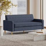 Christopher Knight Home® - Noble House - Sawyer Mid Century Modern Dark Blue Fabric 3 Seater Sofa