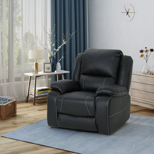 English Elm Christopher Knight Home® - 39" Wide Faux Leather Manual Swivel Recliner with 360° Rotation, Multi-Angle Comfort and Durable PU Finish Black 62814.00BLK