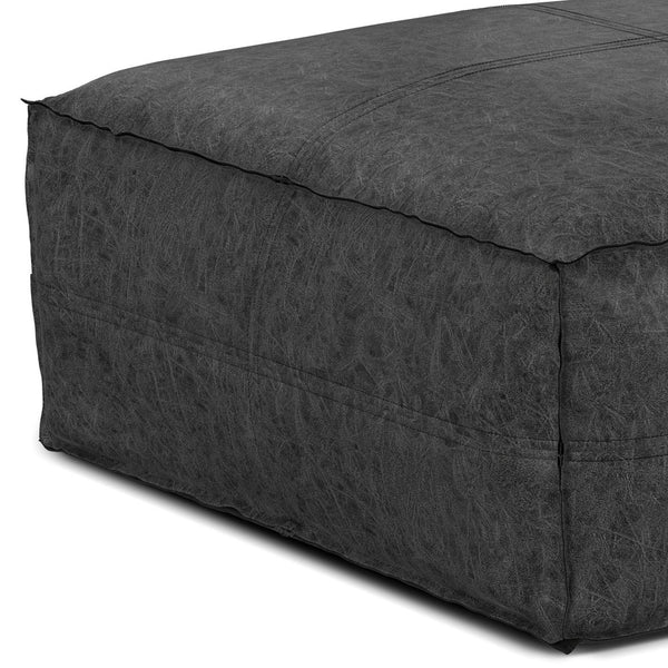 English Elm Brody - Versatile Large Square Coffee Table Pouf In Distressed Black Vegan Faux Leather For Style B136P159347