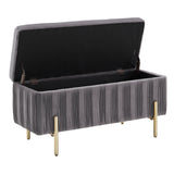 Homelegance By Top-Line Benicio Gold Finished and Grey Pleated Velvet Lift-Top Storage Bench Grey Velvet