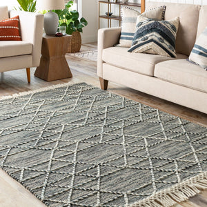 Livabliss Lucia Hand-woven Wool Blend Area Rug with Fringe Bohemian Cottage Living Room Accent Black, Gray 27" x 45" LCI2300-2339