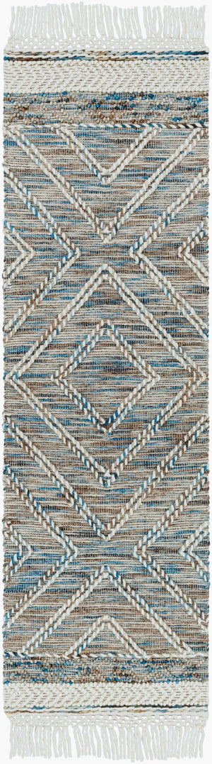 Surya Lucia Handmade 27" X 45" Cottage-style Rug - Elegant Fringe, High/Low Texture, Perfect For Cozy Homes! Blue Wool,Polyester Lci2301-268