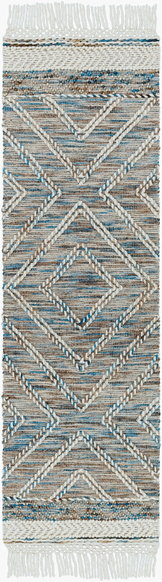 Surya Lucia Handmade 27" X 45" Cottage-style Rug - Elegant Fringe, High/Low Texture, Perfect For Cozy Homes! Blue Wool,Polyester Lci2301-268