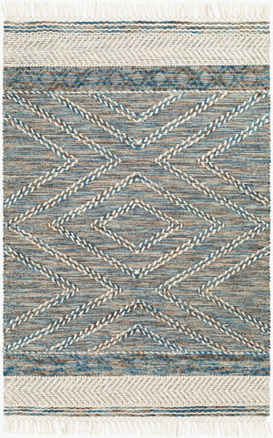 Surya Lucia Handmade 27" X 45" Cottage-style Rug - Elegant Fringe, High/Low Texture, Perfect For Cozy Homes! Blue Wool,Polyester Lci2301-2339