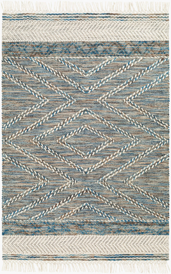 Surya Lucia Handmade 27" X 45" Cottage-style Rug - Elegant Fringe, High/Low Texture, Perfect For Cozy Homes! Blue Wool,Polyester Lci2301-2339