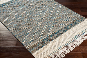 Surya Lucia Handmade 27" X 45" Cottage-style Rug - Elegant Fringe, High/Low Texture, Perfect For Cozy Homes! Blue Wool,Polyester Lci2301-268