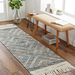 Surya Lucia Handmade 27" X 45" Cottage-style Rug - Elegant Fringe, High/Low Texture, Perfect For Cozy Homes! Blue Wool,Polyester Lci2301-268