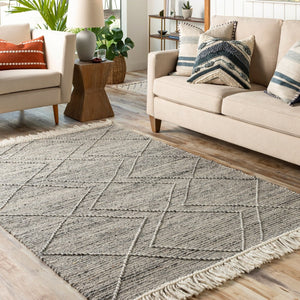 Livabliss Lucia Hand Woven Wool Blend Accent Rug with Fringe for Bohemian Cottage Spaces Charcoal, Gray 5' x 7'6" LCI2303-576
