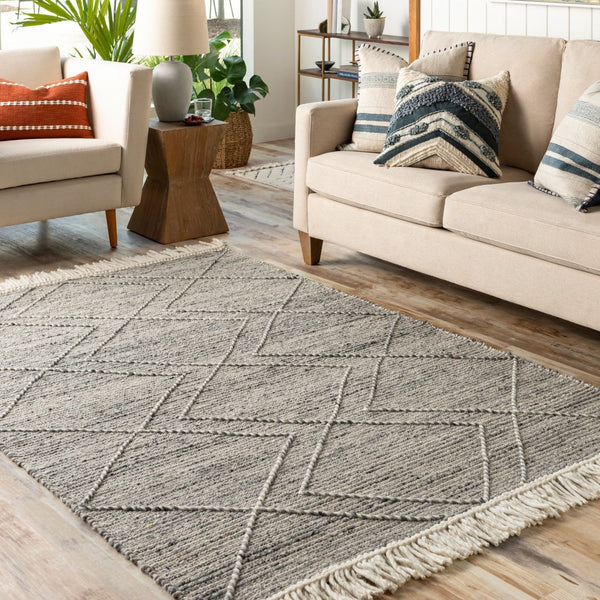 Livabliss Lucia Hand Woven Wool Blend Accent Rug with Fringe for Bohemian Cottage Spaces Charcoal, Gray 5' x 7'6" LCI2303-576
