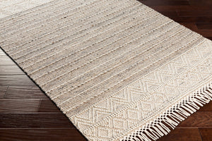 Surya Lucia Handmade 27" X 45" Cottage-style Rug - Elegant Fringe, High/Low Texture, Perfect For Cozy Homes! Cream Wool,Polyester Lci2305-2339