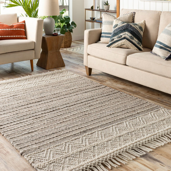 Surya Lucia Handmade 27" X 45" Cottage-style Rug - Elegant Fringe, High/Low Texture, Perfect For Cozy Homes! Cream Wool,Polyester Lci2305-2339