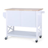 Christopher Knight Home® - Noble House - Finzer Farmhouse Kitchen Cart with Wheels, White and Natural