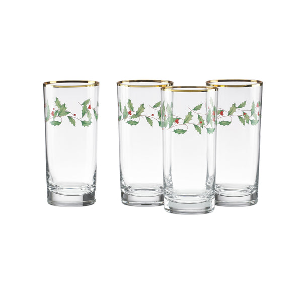 Lenox Holiday 4-Piece Highball Glass Set Red & Green, NO COLOR GLASS,CRYSTAL 849605