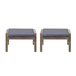 English Elm Christopher Knight Home® - Temecula Acacia Wood Outdoor Ottomans Set of 2 with Cushions — Weather-Resistant, Versatile Footrests DARK GREY 66468.00DGRY