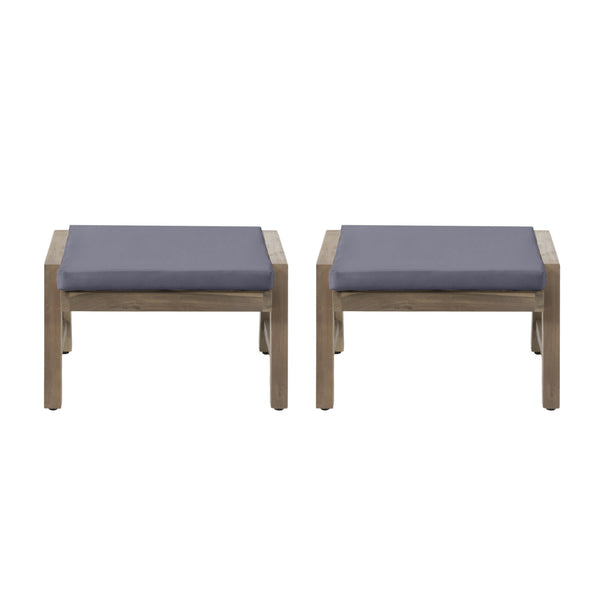 English Elm Christopher Knight Home® - Temecula Acacia Wood Outdoor Ottomans Set of 2 with Cushions — Weather-Resistant, Versatile Footrests DARK GREY 66468.00DGRY