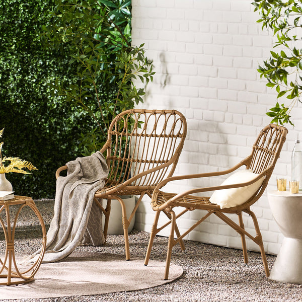 English Elm Harlem Faux Rattan Accent Chair Set of Two Bohemian Iron Frame Indoor Outdoor Seating 70654.00LBRN