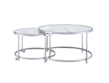 English Elm Steve Silver - Rayne Faux Marble 3-Piece Nesting Table Set in White Stainless Steel with Casters, Modern Chic B081S00422