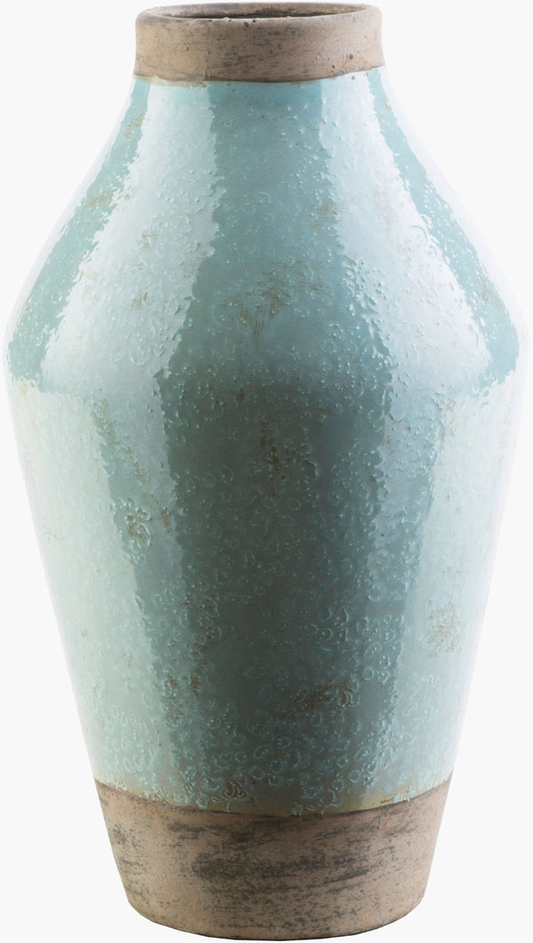Livabliss Leclair Tall Ceramic Floor Vase Sculptural Column Accent for Entryway or Living Room Sage, Dark Brow 15"H x 9"W x 9"D LCL600-S