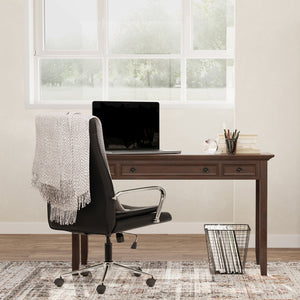 English Elm Amherst Solid Wood Desk with Distressed Grey Finish, Two Drawers & Pull-Out Keyboard Tray, Versatile Workstation Dark Brown B136P158334