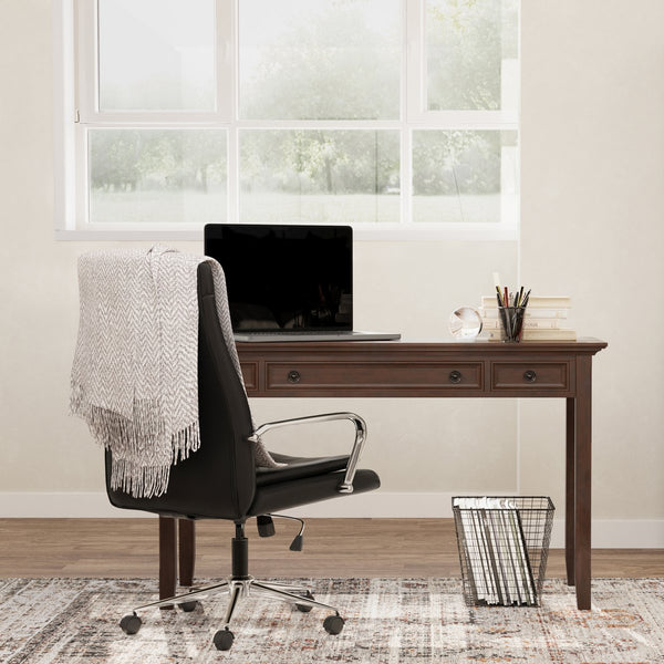 English Elm Amherst Solid Wood Desk with Distressed Grey Finish, Two Drawers & Pull-Out Keyboard Tray, Versatile Workstation Dark Brown B136P158334